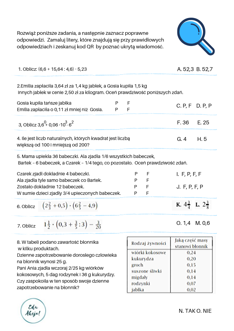 Zamaluj QR – powtórzenie w klasie 6