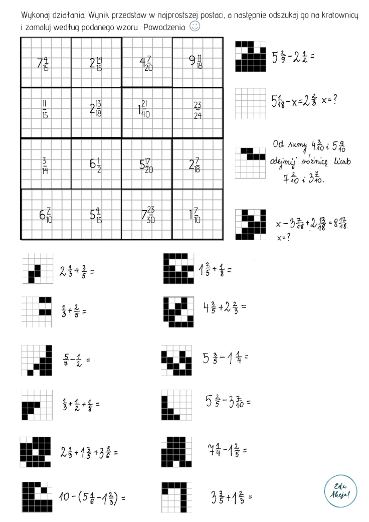 klasa 5 dodawanie i odejmowanie ułamków zwykłych
