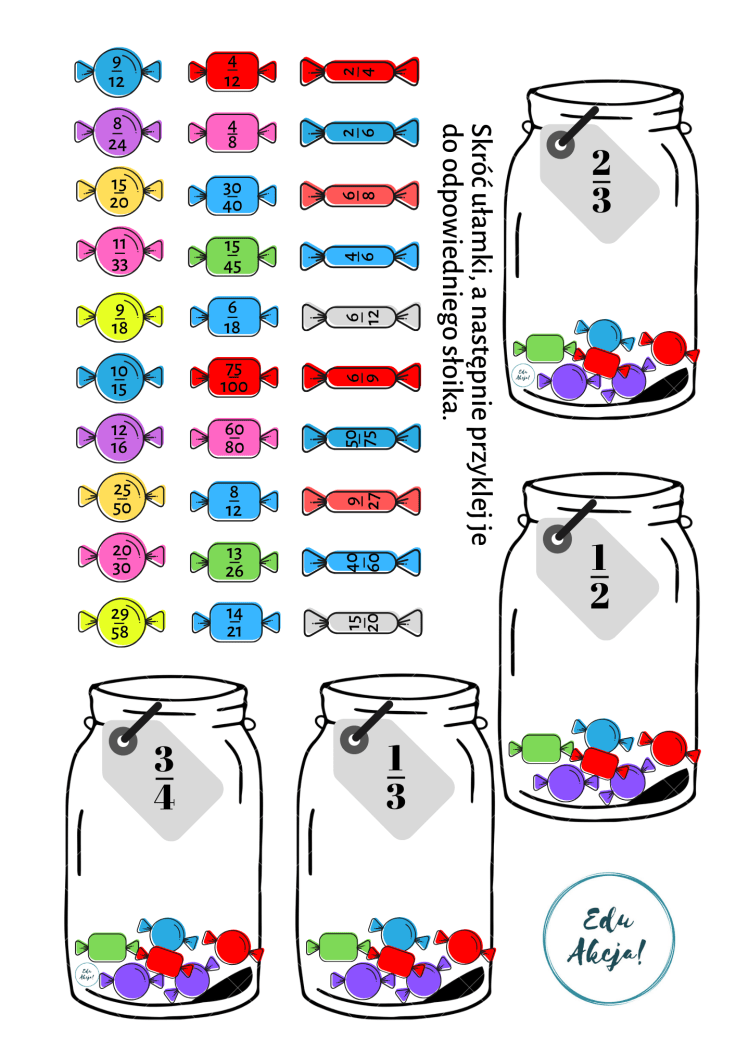 Słoiki - skracanie ułamków.