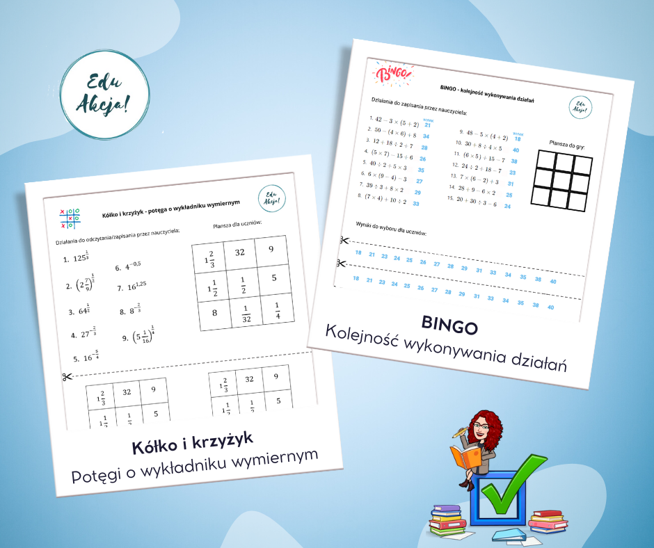BINGO kolejność działań i kółko i krzyżyk – potęga o wykładniku wymiernym