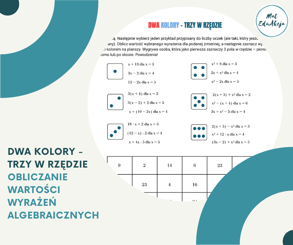 Dwa kolory – trzy w rzędzie, czyli matematyczna powtórka z wyrażeń algebraicznych
